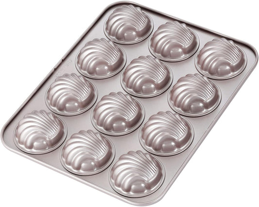 CHEFMADE Madeleine Mold Cake Pan, 12-Cavity Non-Stick Spherical Shell Madeline Bakeware for Oven Baking (Champagne Gold)