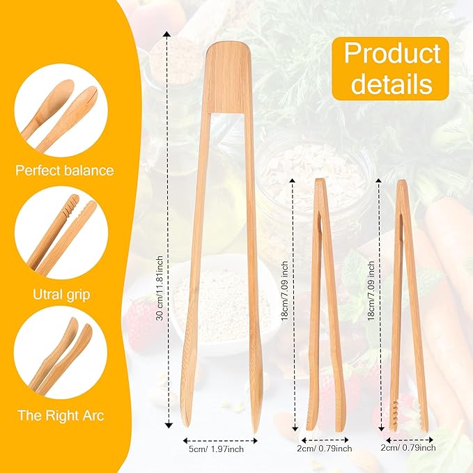 Zopeal 9 Pcs Christmas Kitchen Gift Set Bamboo Utensils for Cooking Wooden Toaster Tongs Long Cooking Salad Tongs for Picking up Cheese Bacon Toast Cake Fruits Bread Spaghetti for Kitchen Women Men