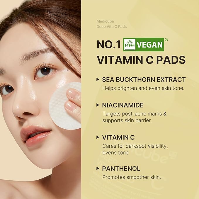 Medicube Deep Vita C Facial Toner Pads for Uneven Skin Tone, 500,000PPM of Vitamin Water & 3 Types of Vitamin, Hydrating & Resurfacing (70 sheets)