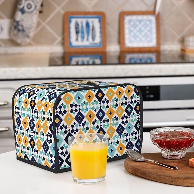 Mexican Blue Tiles Toaster Cover 2 Slice, Cute Rural Bread Machine Cover, Washable Dust-Proof Cover for Kitchen Small Appliance Cover,with Top Handle
