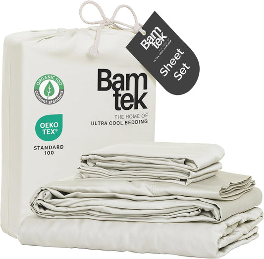 100% Viscose from Bamboo Sheets King Size, Super Soft King Bed Set, 4PC Cooling Sheets for Hot Sleepers, Organically Grown Bedding Sheet, King Size Sheet Set - Ivory - 76" x 80"