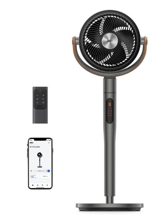 Dreo Smart Fan for Bedroom, 43'' Quiet Floor Fan for Room with Remote, 120°+105° Smart Oscillating Standing Fans with Wi-Fi/Voice Control, Works with Alexa/Google, 6 Modes, 8 Speeds, Grey