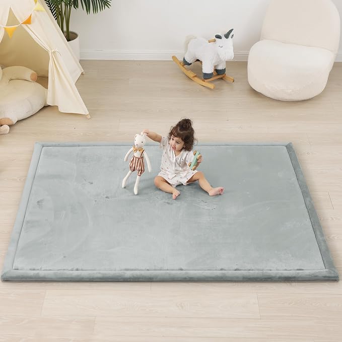 1.5" Thick Padded Baby Play Mat for Floor Tummy Time, Pro Soft Foam Activity Playroom Playmats, Easy Care with Non-Slip Safe for Infant Toddlers Crawling 79"x 79" (Light Grey)