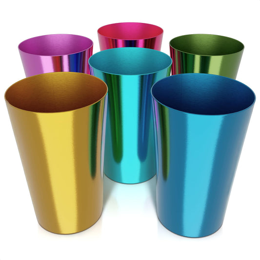 6 Pcs Aluminum Tumblers 15 oz - Lightweight, Durable, and Reusable Metal Cups | Vibrant Festive Colors for Hot and Cold Beverages | Sturdy Anodized Design for Parties and Outdoor Use | Dishwasher Safe