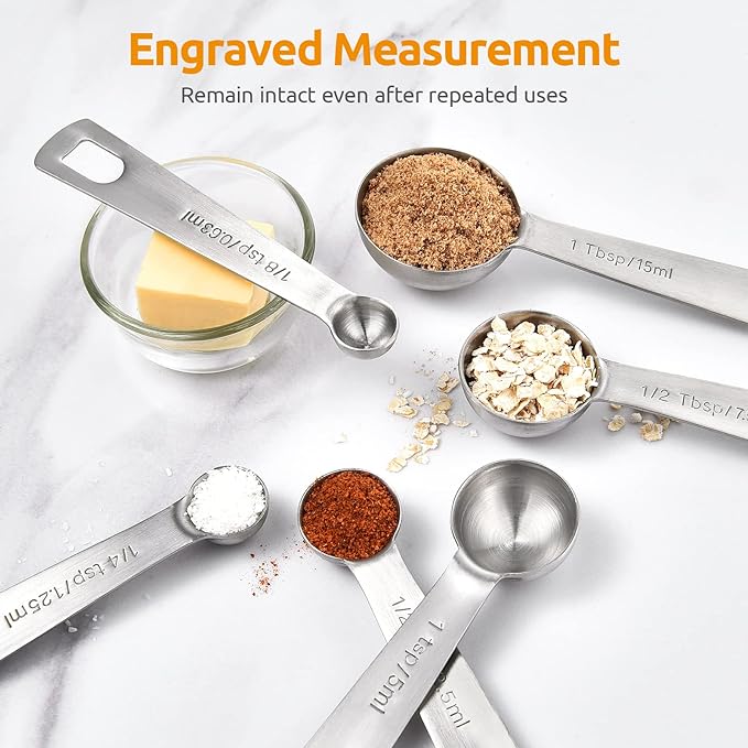 U-Taste 18/8 Stainless Steel Measuring Spoons Set of 9 and 600ºF Heat Resistat Silicone Flexible Baking Spoon Spatula & Cooking Scoop Spoonula (Aqua Sky)