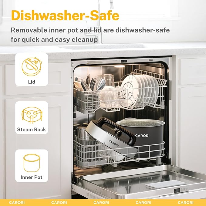 CARORI 9-in-1 Electric Pressure Cooker, 1000W Instant Multi-Cooker with IMD Touchscreen, Olla de Presion, Non-Stick Pot, Rice Cook, Slow Cook, Steamer, Sauté, Warmer, Safe Venting, Silver 8 Qt