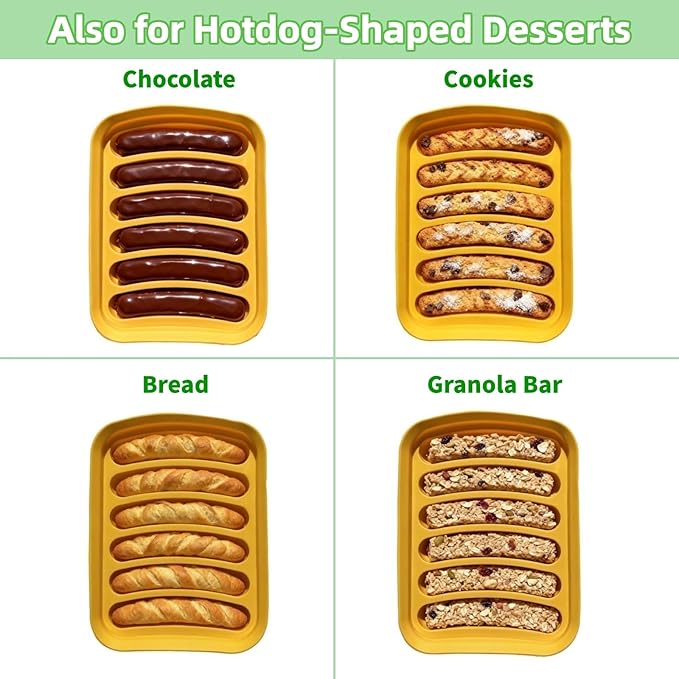 Silicone Sausage Mold 2 Pcs with a Set of Silicone Brush Spatula and 25x Pastry Bags, Non-Stick Hot Dog Bun Pan, DIY Handmade Ham Sausage, Hot Dogs Baking Mold for Children's Food with Lid, Orange