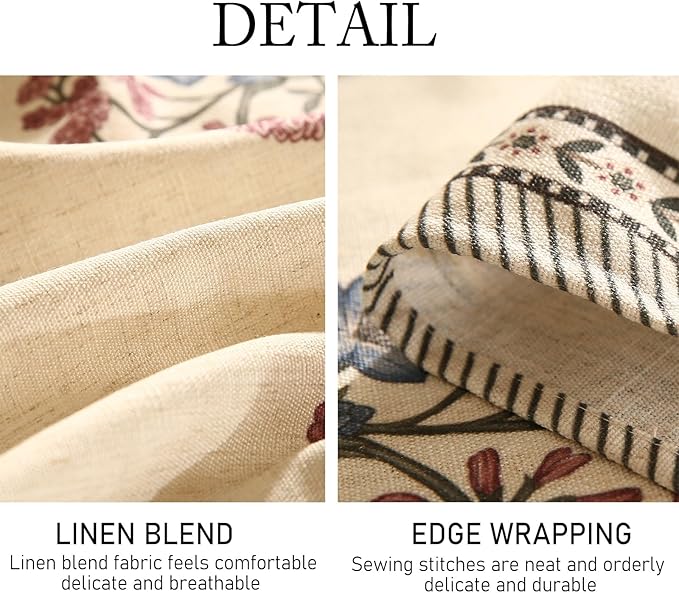 ISAENNE Designer Linen Light Beige Extra Long Table Cloth Rectangle,French Colorful Floral Tablecloth,Stain Resistant Decor Tablecloths for Dining Thanksgiving Kitchen,67"*118"-Helena E
