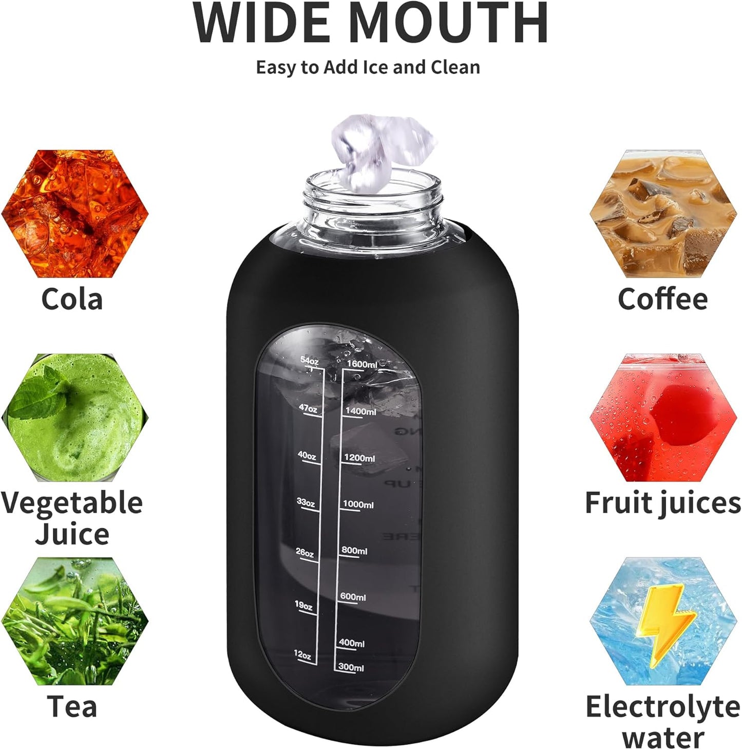 CIVAGO 32 oz Glass Water Bottle with Straw and Handle, Large Sports Motivational Water Bottle Flask with Time Marker and 2 Lids, Leakproof Water Jug Canteen with Silicone Sleeve for Gym,Camelia