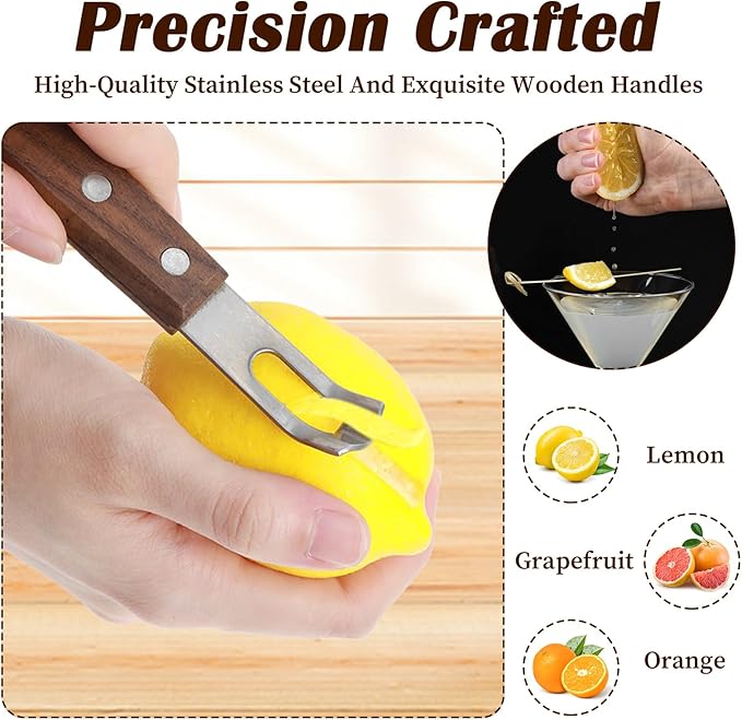 Channel Knife, Citrus Zester and Orange Peeler Tool, Walnut Wood and Stainless Steel Bar Tool for Decorating Cocktails, Desserts, Perfect for Home Bars, Craft Cocktails, Bartender Gifts