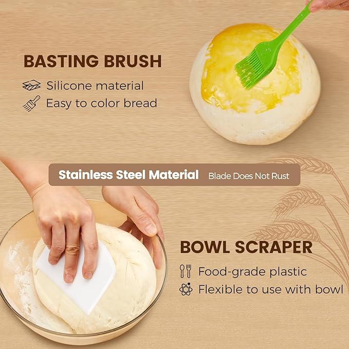 Banneton Bread Proofing Basket - Sourdough Starter Kit Banneton Sourdough Proofing Basket Set of 2, Sourdough Bread Baking Supplies for Making Baking Fermentation (10" Oval Set of 2, 6 Accessories)