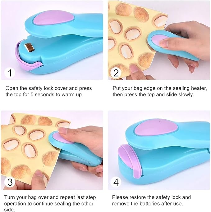 Kitchen Accessories Tools Mini Portable Food Clip Heat Sealing Machine Sealer Home Snack Bag(Purple -1)