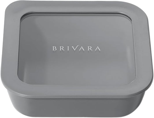 Ceramic Coated Glass Food Storage Container | No PTFE, PFOA, PFAS, and BPA | Reusable Non Toxic Meal Prep Container with Glass Lid | Easy To Store | 2.5 Cup Square [Smoke]