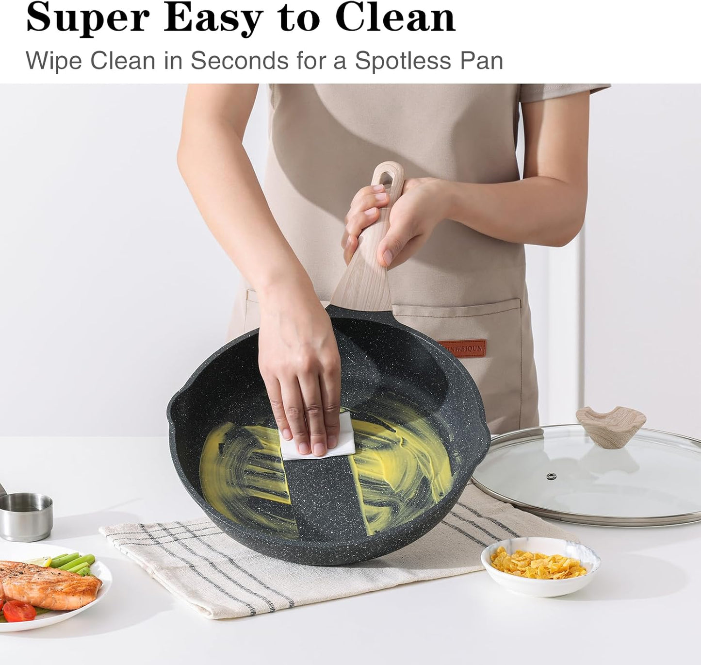 Frying Pans Nonstick with Lid, 11 Inch Skillet with Lid, Induction Cooking Pan, Stay-Cool Handle, Compatible with All Stovetops, PFOA Free