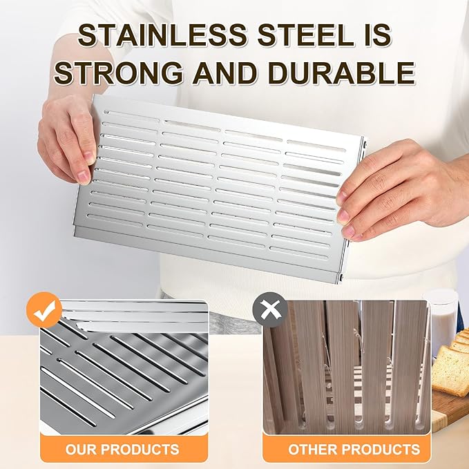 Stainless steel Bread Slicer for Homemade Bread,Adjustable Width,Foldable Compact,Bread Slicing Guide,Bread Loaf Slicer,for Cakes,Bagels,slice is 0.5",Bread width: 5.5"-8.3" (Gray)
