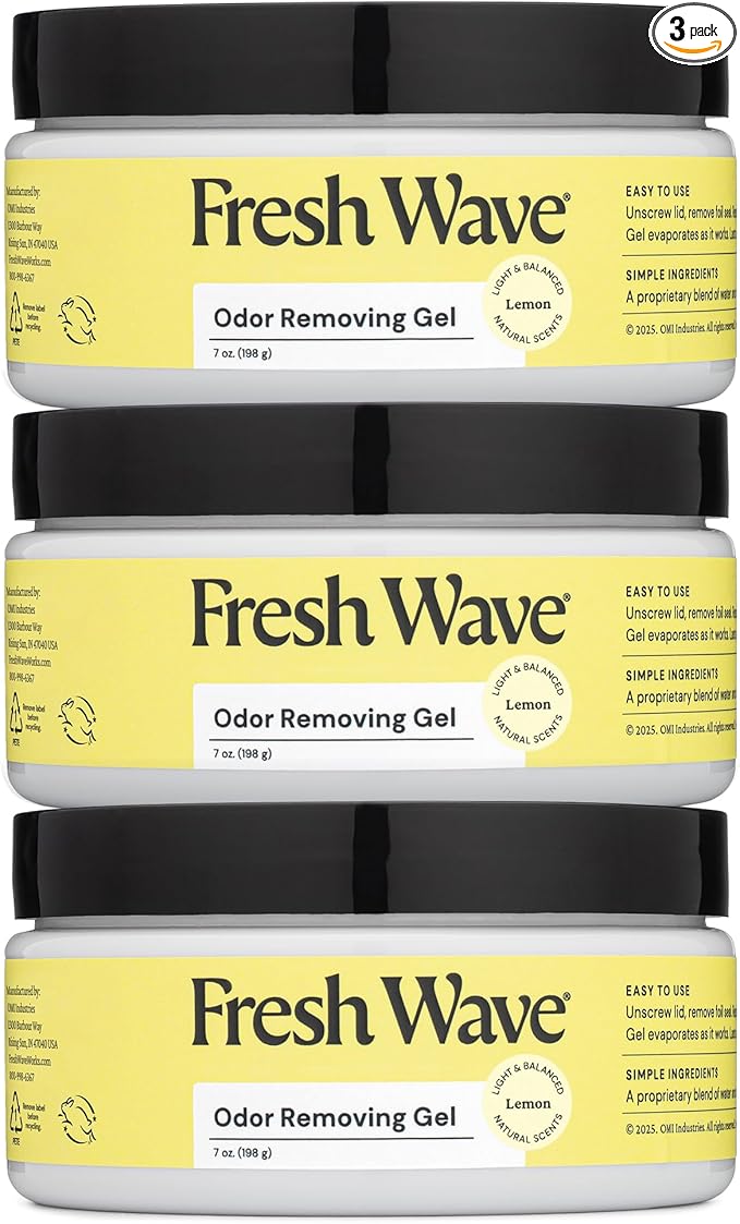 Fresh Wave Lemon Odor Removing Gel, 7 oz., Pack of 3 - Safer Odor Absorbers for Home, Natural Plant-Based Odor Eliminator, Every 7 oz. lasts 15-30 Days, For Cooking, Trash & Pets