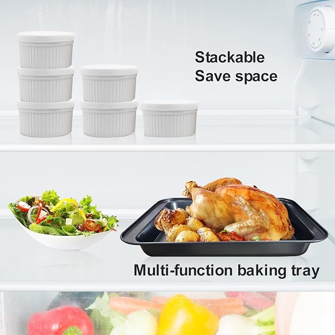 Ramekins Set with 6 Silicone Lids, Mothers Day Gifts Creme Brulee Making Set, Set of 6 Porcelain Ramekins, Oven Safe Covered Bowls & Soufflé Ramiken