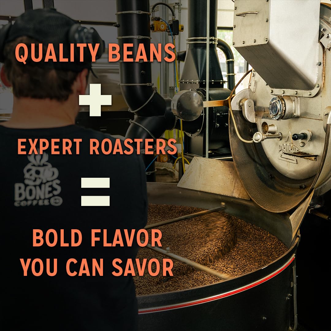 Bones Coffee Company Macamaniac, Macadamia and Coconut Flavored Coffee, Medium Roast Low Acid Arabica Beans Compatible with Auto drip and French Press Coffee Maker, 12 Oz Whole Bean