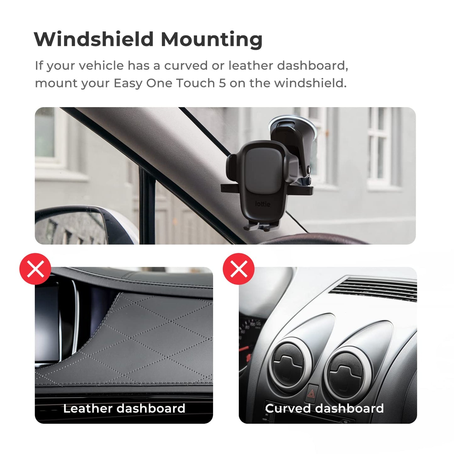 iOttie Easy One Touch Signature Dashboard & Windshield Universal Car Mount Phone Holder Desk Stand with Suction Cup Base and Telescopic Arm for iPhone, Samsung, Google, More Smartphones