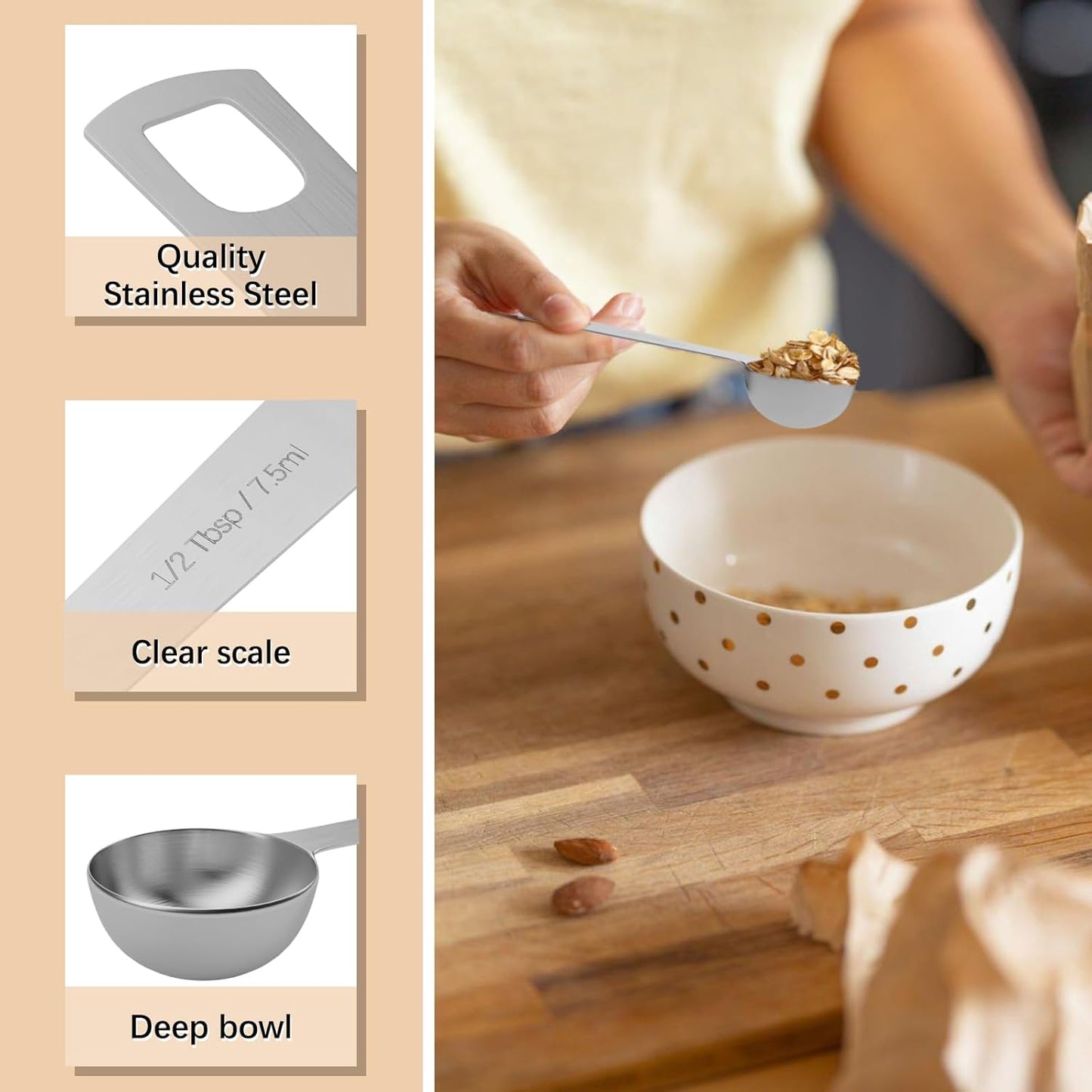 1PCS 1/2tbsp (1.5tsp, 7.5ml, 1/4oz) Single Measuring Spoon, Stainless Steel Individual Teaspoons Only