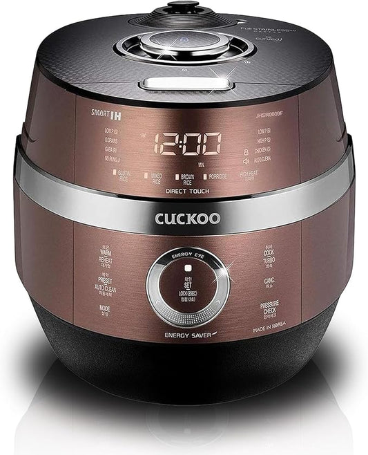 Cuckoo CRP-JHSR0609F Multifunctional and Programmable Electric Induction Heating Pressure Rice Cooker, 3-Language Voice Navigation, Intelligent Cooking Algorithm - 6 Cups, Made in Korea, Brown