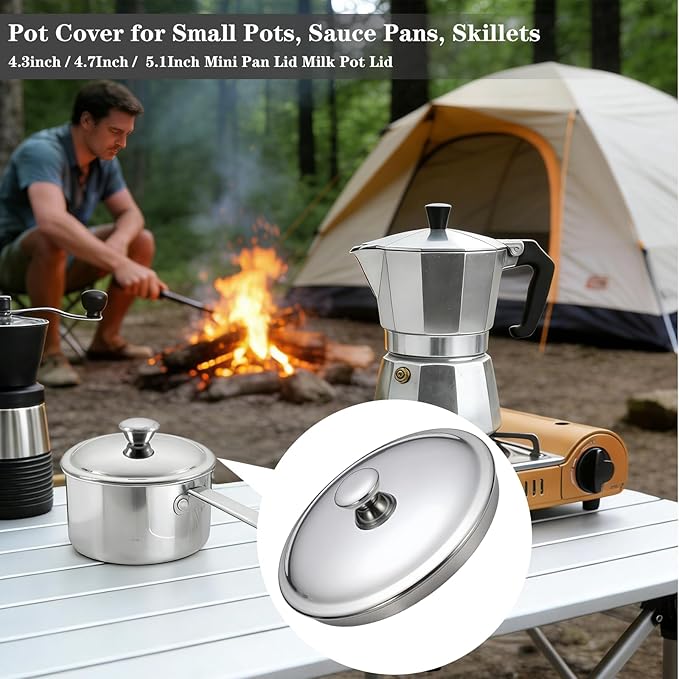4.3Inch Stainless Steel Universal Lid, Cup Covers, Pot Cover for Small Pots, Sauce Pans, Skillets, Small Saucepans, 11CM