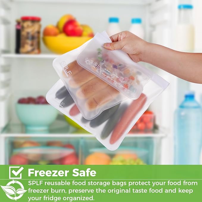 SPLF 10 Pack Reusable Sandwich Bags, Reusable Quart Bags Extra Thick Leak-proof Freezer Bags Bpa and Silicone Free for Marinate Meats, Cereal, Sandwich, Travel Items, Home Organization