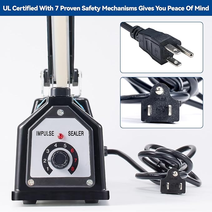 Sealer Pro, 8-inch Impulse Heat Sealer, 2-mm Sealing Width Super Heavy Duty Bag Sealing Machine with Extra 2 Replacements,Black