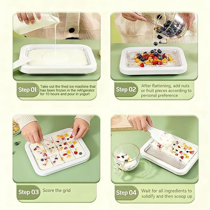 Rolled Ice Cream Maker, New At-Home Ice Cream Roller Maker, DIY Fun Family Activity Instant Ice Cream Tray with Instant Freeze Tray and 2 Scrapers(White+Green)