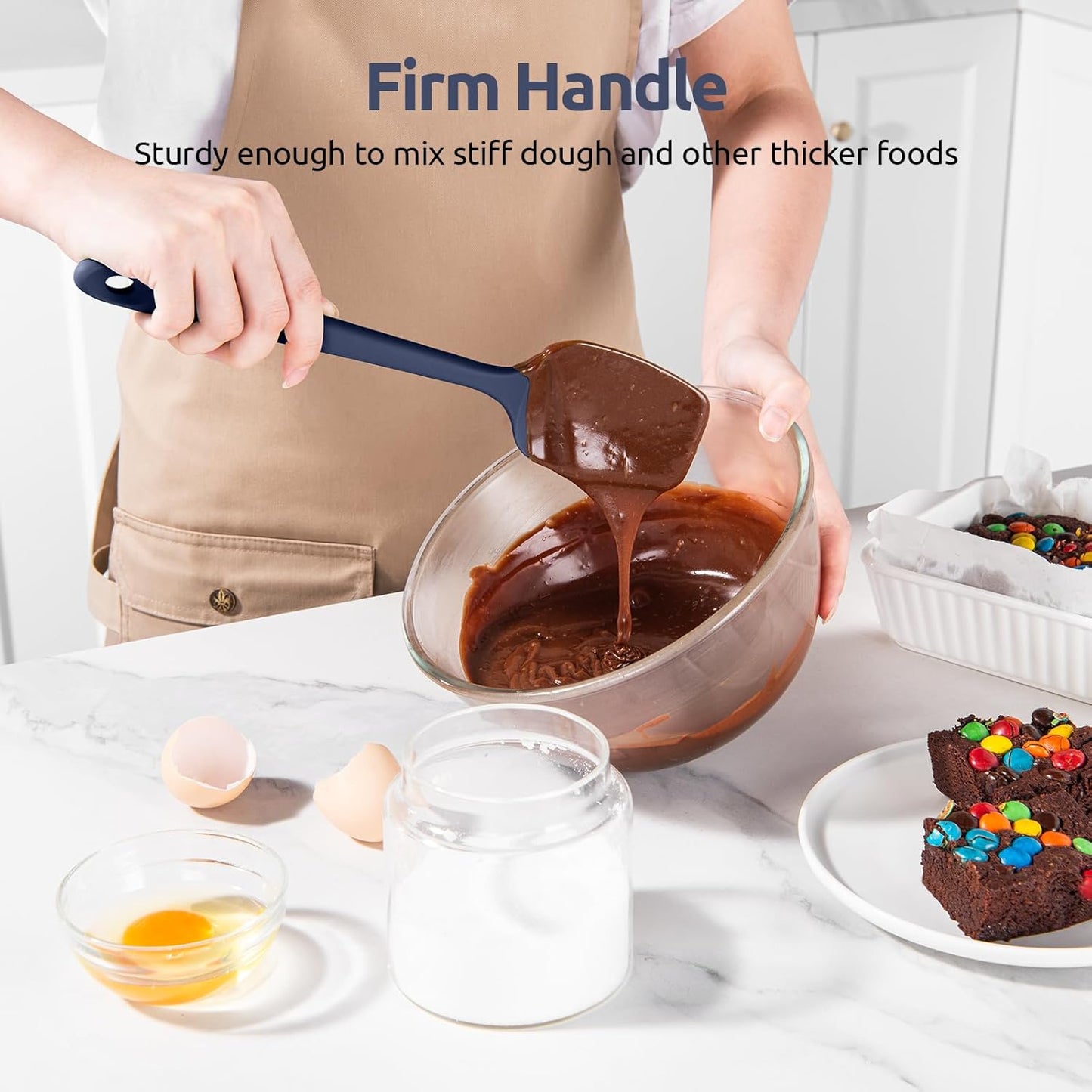 U-Taste Silicone Spoon Spatula Set: 480ºF Heat Resistant Food Grade Flexible Rubber Spoonula, Nonstick Cooking Mixing Scooping Kitchen Baking Scraper Utensils Set of 3 for Pan, Pot, Bowl (Multicolors)