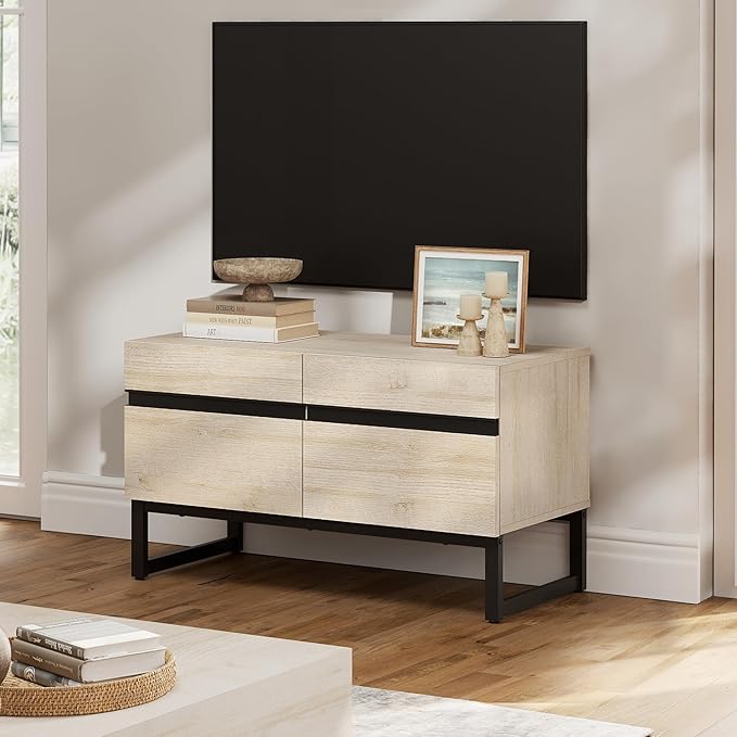 WAMPAT Modern TV Stand for TVs Up to 40 Inch, Entertainment Center Media Console with Storage Cabinet, TV Console for Living Room, Light Oak