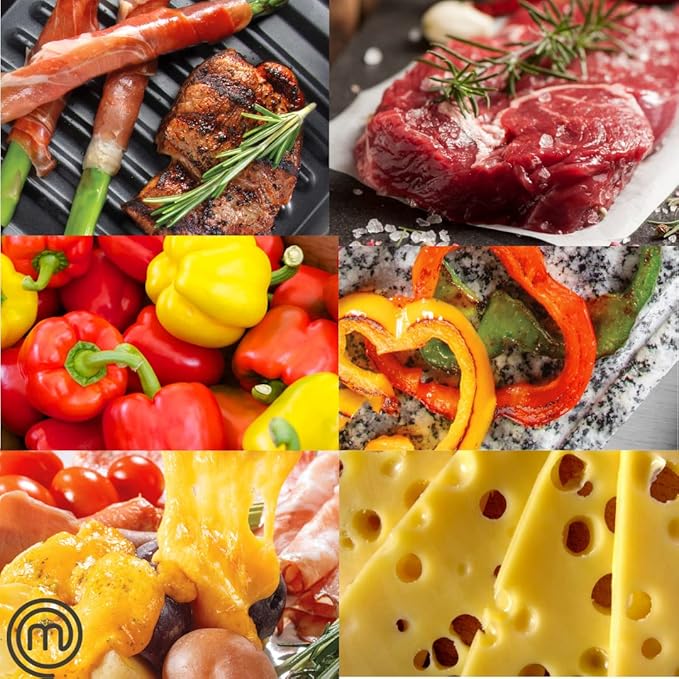 MasterChef Electric Raclette Table Grill w Non-Stick Grilling Plate & Cooking Stone- 8 Person Tabletop Cooker for Indoor, Smokeless, Korean BBQ - Melt Cheese, Cook Meat, Veggies, Appetizers-19" x 8"