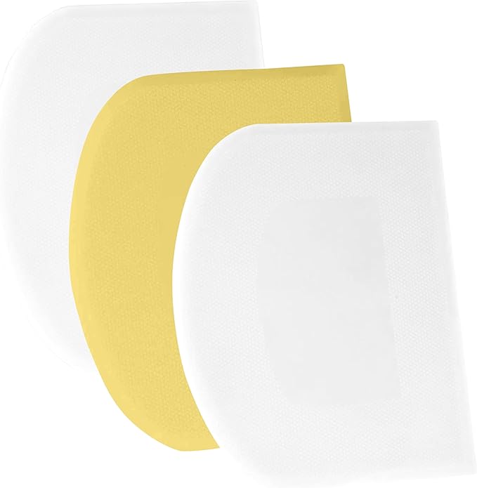 SURDOCA Dough Scraper Bench Scraper - 3P 11.8x7.3" Plastic Flexible Bowl Scraper, Sharp Edge & Angles Cake Scraper. Non-Slip Bakeware Decorating Tools Sculpting & Modeling Tools - White+Yellow+White