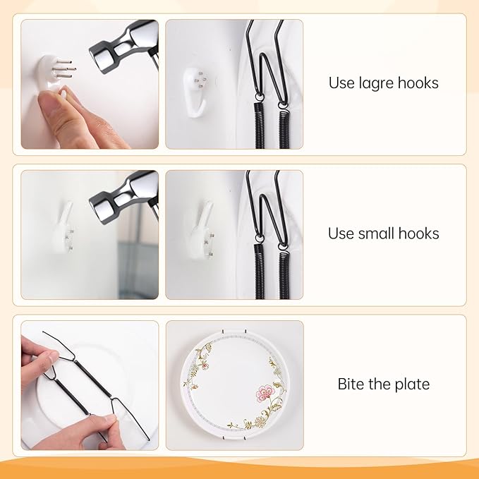 Bilillo 14 Pcs Plate Hangers for Wall - 6/8/10/12/14 Inch Invisible Plates Hanger, Stainless Steel Plate Holders with 14 Pieces Wall Hooks for 5.5 to 15.5 Inch Decorative Plates and Arts (Black)