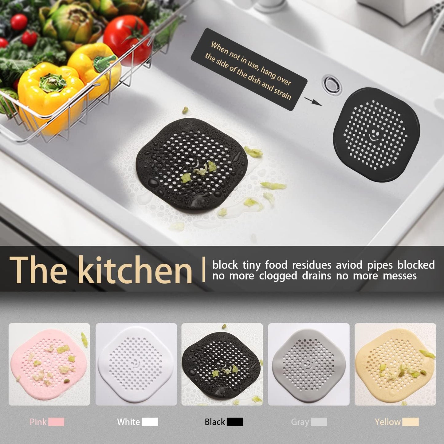 2 Pack Drain Hair Catcher Silicone Drain Protector Hair Stopper with Suction Cup for Shower Kitchen Bathroom White Grey