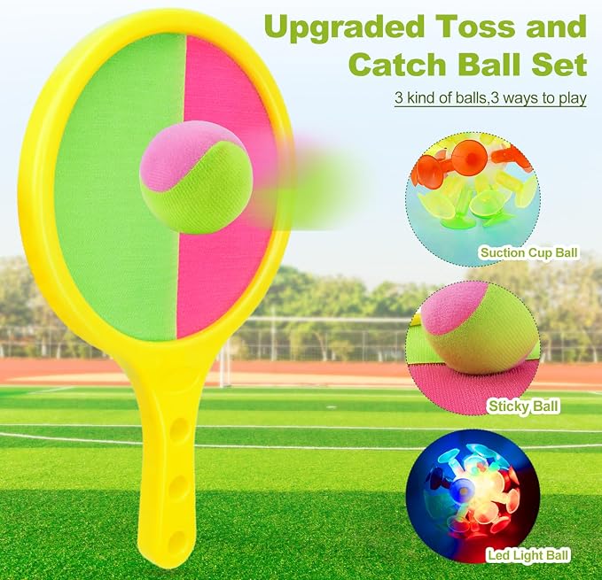 Toss and Catch Game for Kids: Toss and Catch Balls Set of 2 - Outdoor Catching Ball Paddle Toys for Ages 3+ Beach Paddle Ball Sets for Yard, Backyard, Summer