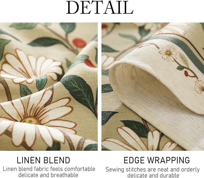 ISAENNE Designer Green Linen Table Cloth Rectangle,Floral French Country Indoor Tablecloth,Stain Resistant Home Decor Tablecloths for Dining Kitchen Thanksgiving Party,55"*79"-Brune
