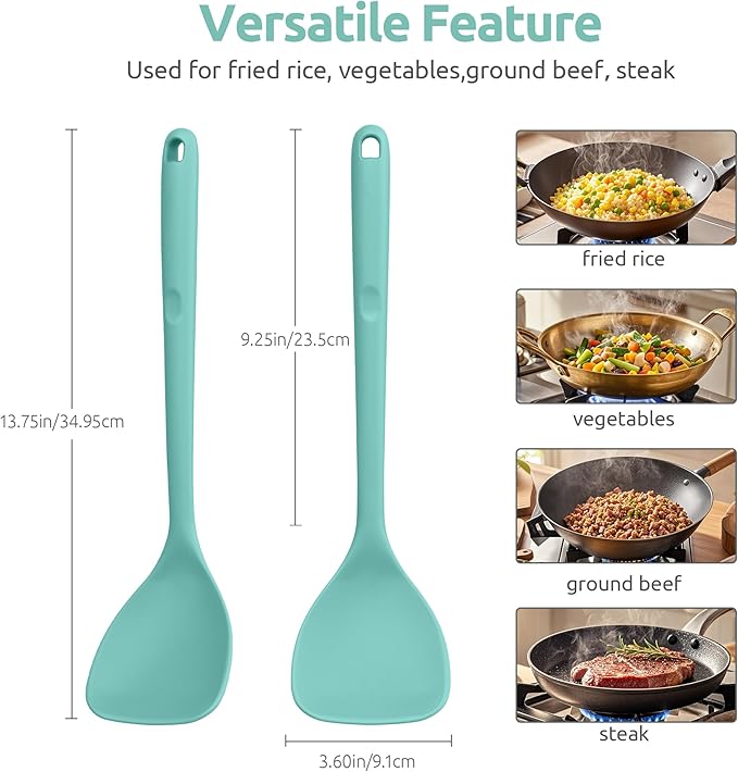 U-Taste 18/8 Stainless Steel Measuring Cups and Spoons Set of 10 and 600ºF Heat Resistant 13.76" Long, 3.63" Wide Wok Spatula for Kitchen Stir Fry (Aqua Sky)