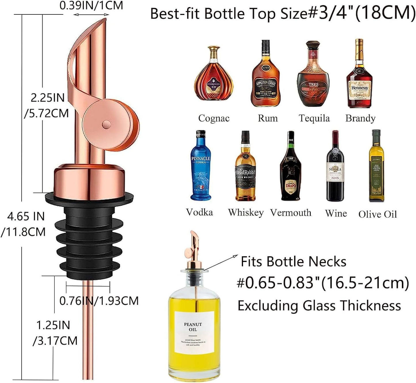 Pafusen 6 Pack Auto Flip Olive Oil Dispenser, Liquor Pour Spout, Oil Dispenser for Kitchen, Easily Turn Your Bottles into Dispensers for Liquor, Coffee Syrup or Oils, Weighted Pourer, Rose Gold