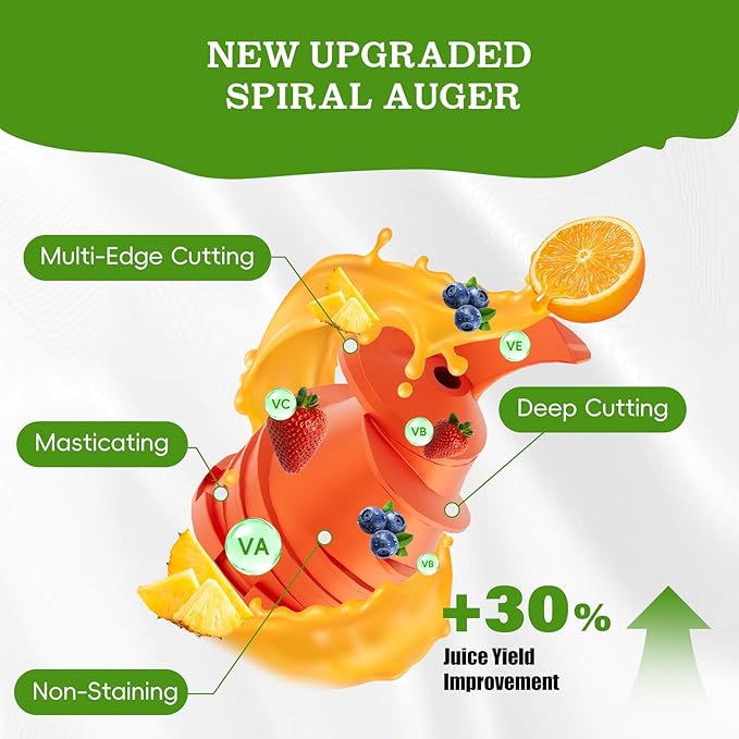 Cold Press Juicer, Wide Feed Chute Juicer Machines, Stainless Steel Slow Masticating Juicers Easy to Clean, Vegetables & Fruits Juice Extractor, High Juice Yield, Platinum Color Knob