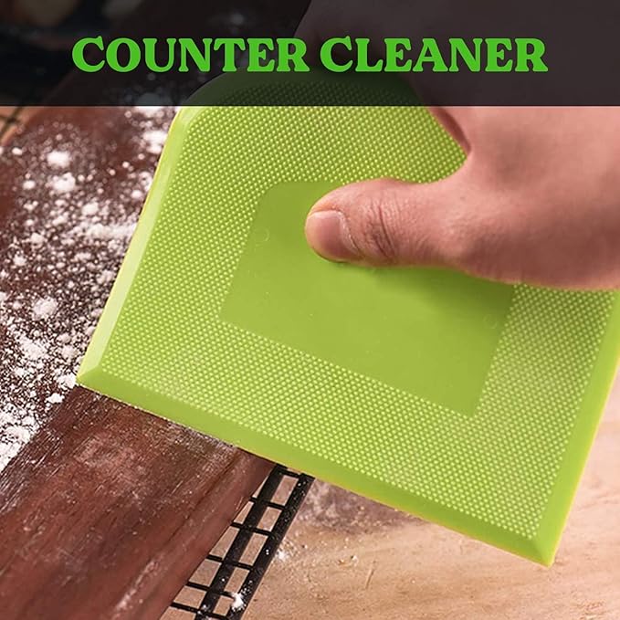 SURDOCA Dough Scraper Bench Scraper - 3P 9.5x6.1" Plastic Flexible Bowl Scraper, Sharp Edge & Angles Cake Scraper. Non-Slip Bakeware Decorating Tools Sculpting & Modeling Tools - Green+Blue+Green