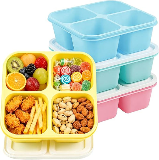 4 Pack Snack Containers Bento Box Adult Lunch Box,Meal Prep Container, Reusable Food Storage lunch Containers Stackable for Work, Travel and Gym (Pink, Blue, Green, Yellow)