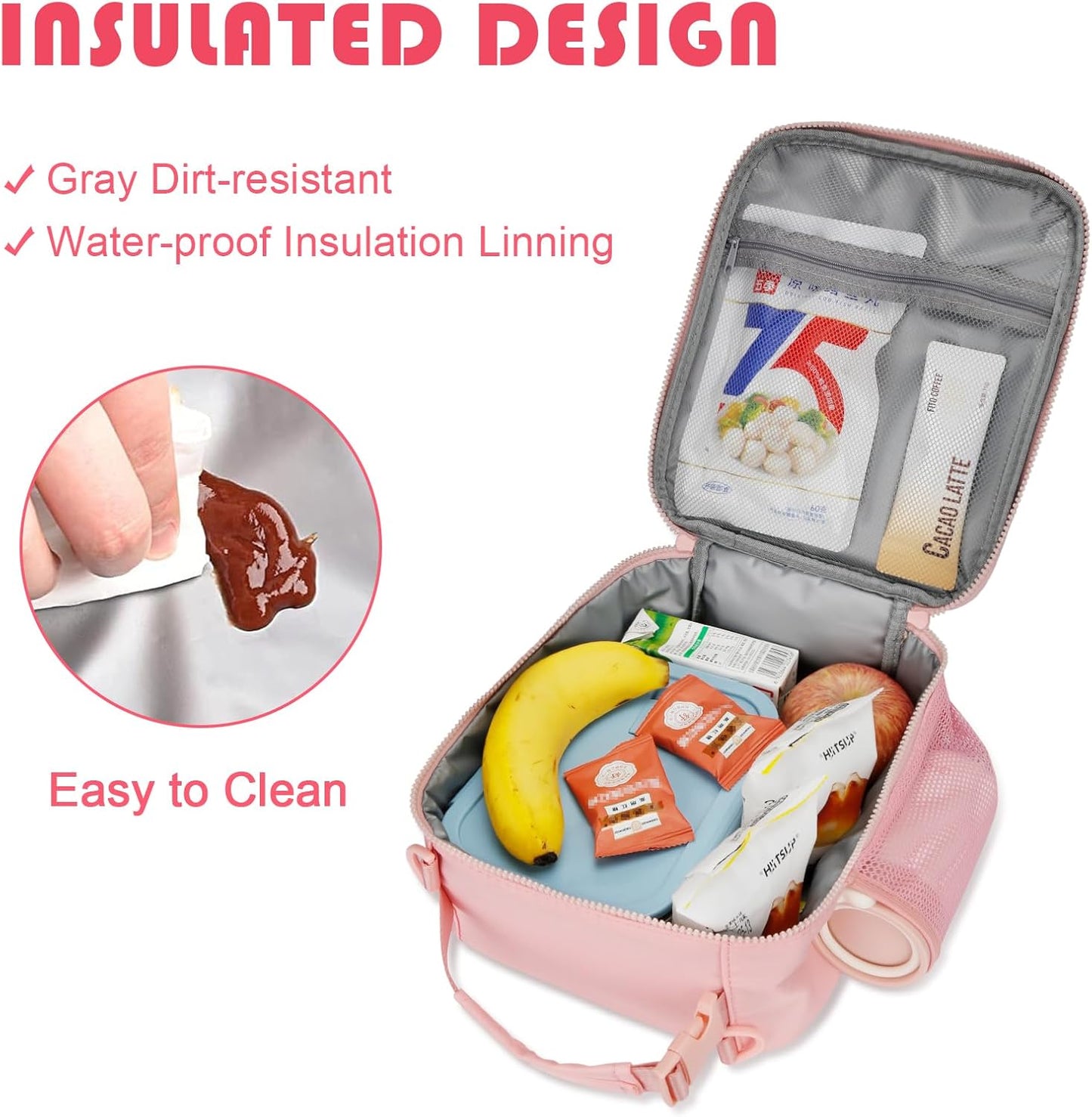 Initial Insulated Lunch Bag for Girls Kids, Back to School Gift, Reusable Leak-proof Lunch Box with Adjustable Strap for School Daycare Travel Picnic (Pink,J)