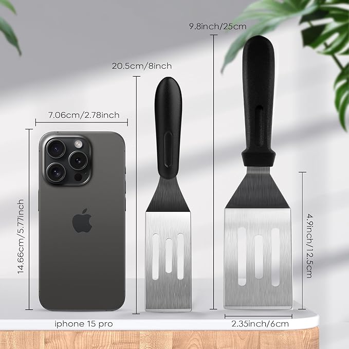 Metal Spatulas for kitchen Use, Pieces Professional Serving Spatula with Heat Resistant Handle, 9.8 Inch Stainless Steel Spatula Ideal for Pancakes, Eggs, Griddle Scraper, BBQ or Desserts