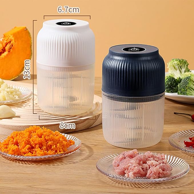 Electric Garlic Chopper, Mini Portable Veggie Chopper, Electric Onion Grinder with 6 Sharp Blade, Mini Food Processor with Container for Mashing Onion, Garlic, Chili, Ginger (2PCS*Blue)