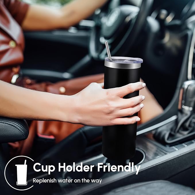 Volhoply 12 Pack Skinny Tumblers with Lid and Straw, 20oz Stainless Steel Straight Tumbler Bulk, Vacuum Insulated Coffee Mug for Home, Office, Travel, DIY (Mix,12 Pack)