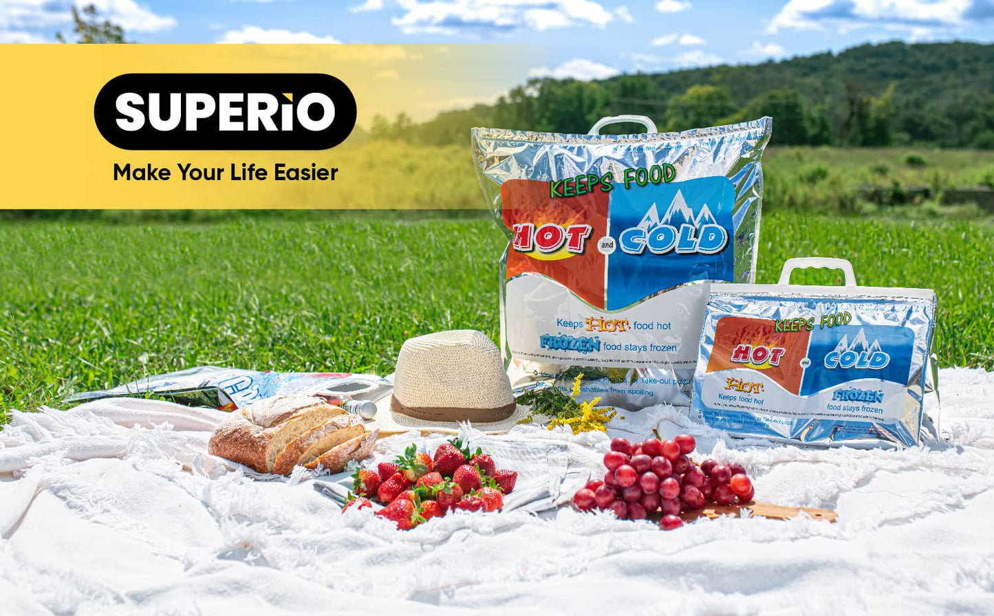 Superio Hot and Cold Insulated Bags for Food Delivery, Grocery Shopping Bags, Food Storage for Hot and Frozen Food for Travel, Disposable Cooler Bag, Reinforced Thermal Lunch Bag (8, 20"x19")