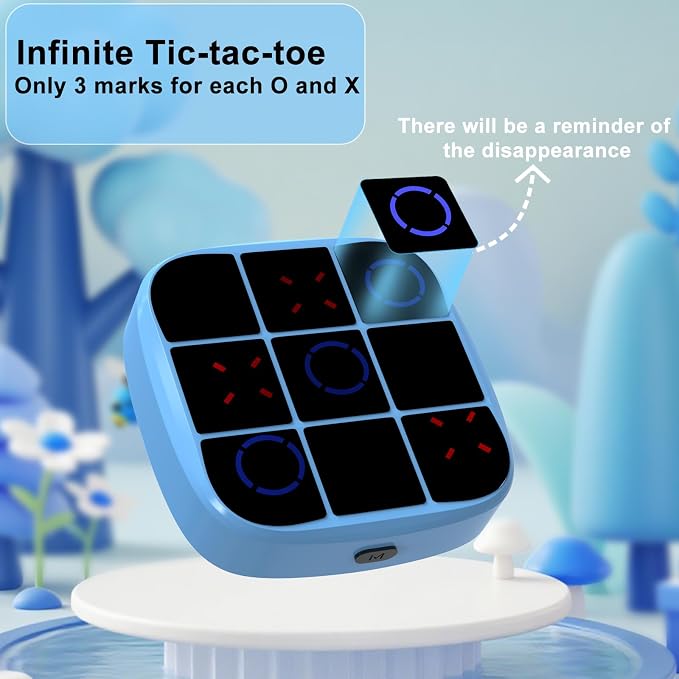 Tic-Tac-Toe Bolt Game, 4-in-1 Handheld Puzzle Games Console, Electronic Tic-Tac-Toe Game for Educational and Memory Growth, Portable Travel Games for Car Ride, Board Games for Kids and Adults (Blue)