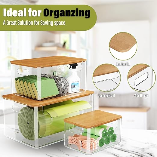 3 Pack Trash Bag Holder Dispenser with Lid, Extra Large Stackable Plastic Garbage Bag Holder Dispenser Under Sink for Kitchen, Pantry, Laundry Room, Cabinet Organizer and Storage