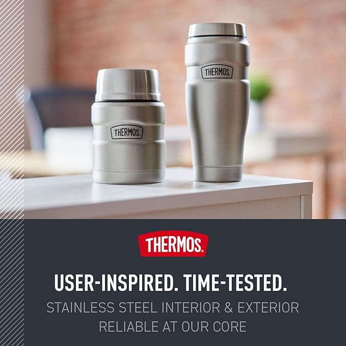 THERMOS Stainless King Vacuum-Insulated Food Jar with Spoon, 16 Ounce, Midnight Blue